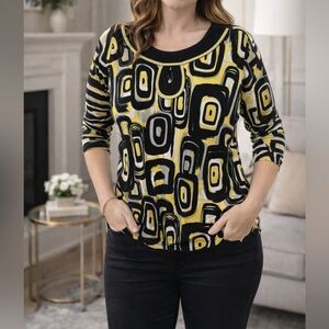 Vibrant Covington Abstract Ribbed Top | Black Yellow White | XL